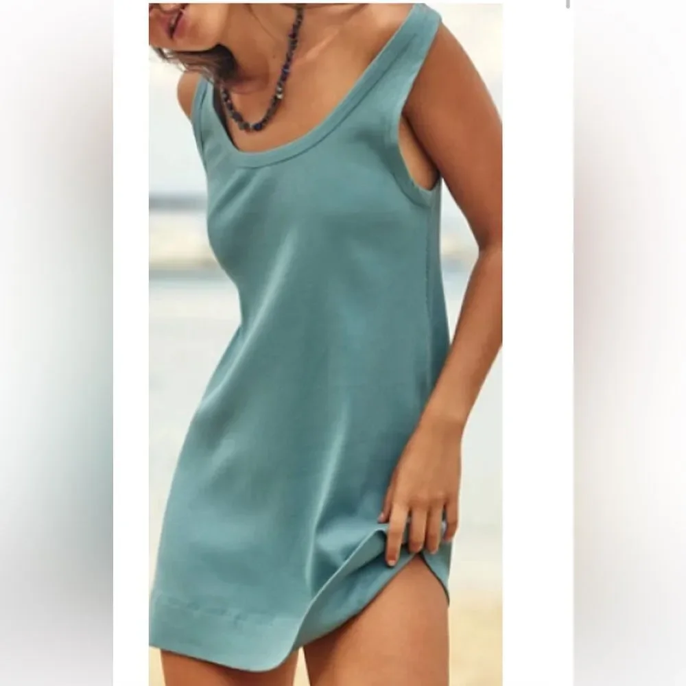 Free People Beach Tracey Mini Rib Tank Dress Beige Sand Large NEW